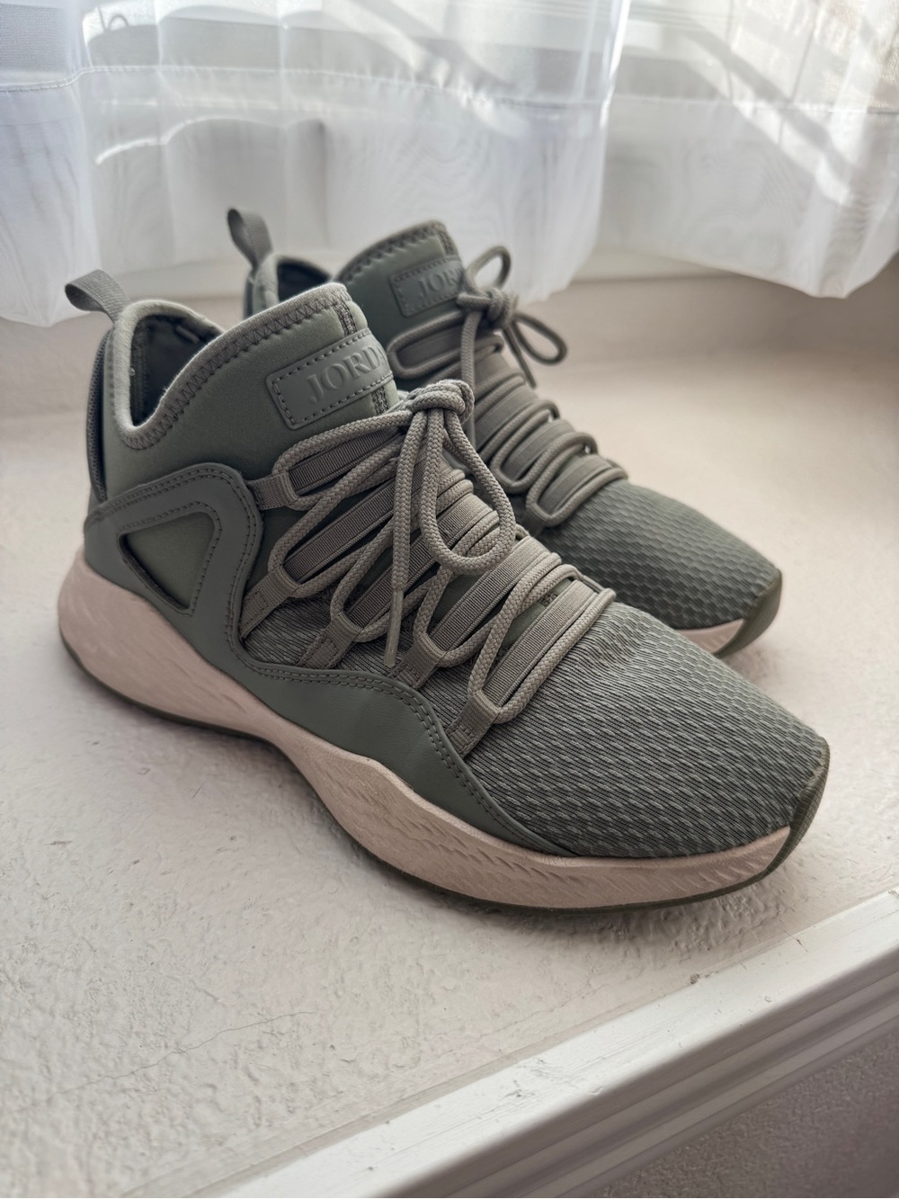 Jordan Olive Green Mesh Lace-Up Sneakers with Beige Midsole